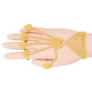 Gold Tone Hand Chain Bracelet with Filigree Motifs